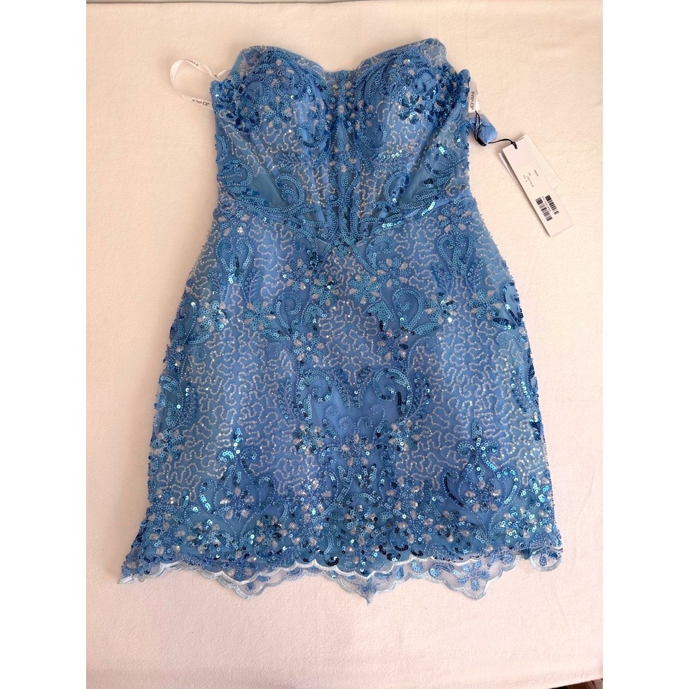 Jovani 45845A Cocktail Dress Womens 8 Light Blue Sequin Strapless Formal Luxury